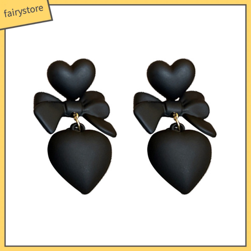 1 Đôi Bông Tai Hình Trái Tim / Nơ Màu Đen Phong Cách Gothic Thời Trang