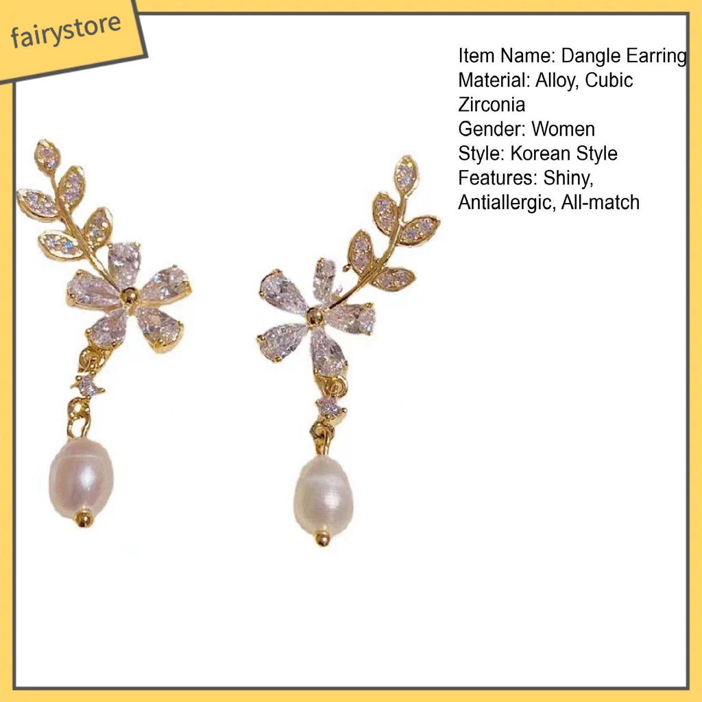 1 Đôi Bông Tai Hình Hoa Lá Đính Ngọc Trai Nhân Tạo Thời Trang