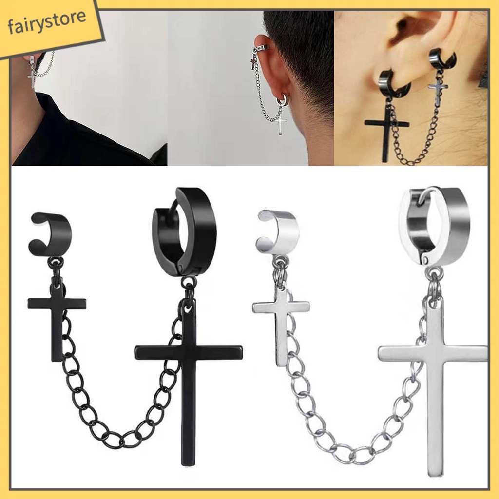 1 Khuyên Tai Dạng Mắc Xích Bằng Kim Loại Hình Thánh Giá Phong Cách Punk Hiphop Sáng Tạo Dành Cho Nam