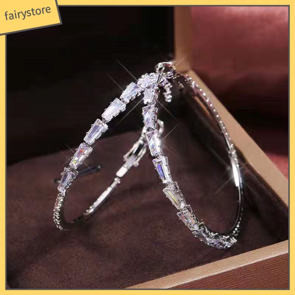 1 Đôi Bông Tai Tròn Đính Đá Lấp Lánh