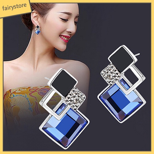 Khuyên Tai Đính Đá Hình Thoi Phong Cách Thời Trang Hàn Quốc