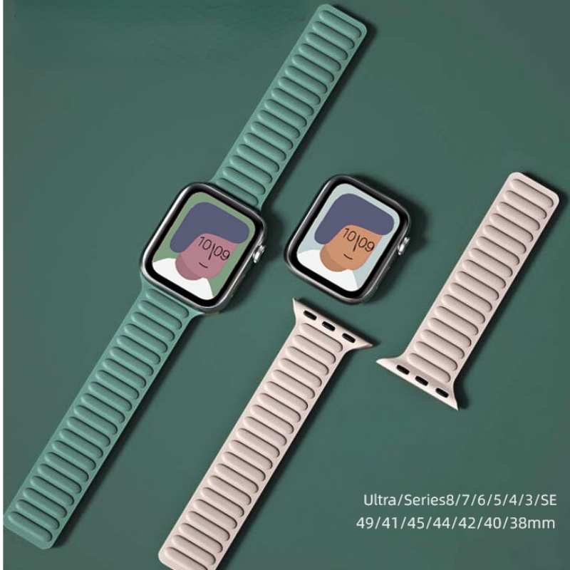 Dây Đeo Cao Su Khóa Nam Châm Cho Đồng Hồ Thông Minh Apple Watch 8 7 6 5 4 3 2 1 iWatch Ultar 49mm 42mm 45mm 41mm 44mm 40mm 38MM