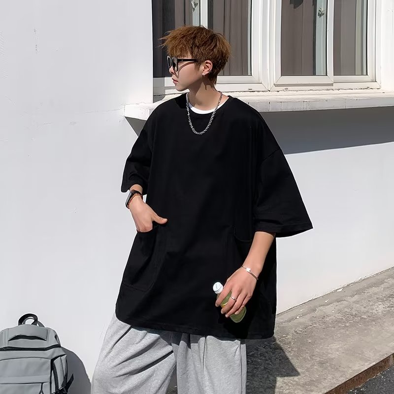 Áo Thun Tay Ngắn Có Túi Lớn Phong Cách Đường Phố Mới Mùa Hè Dễ Phối Đồ Cho Nam