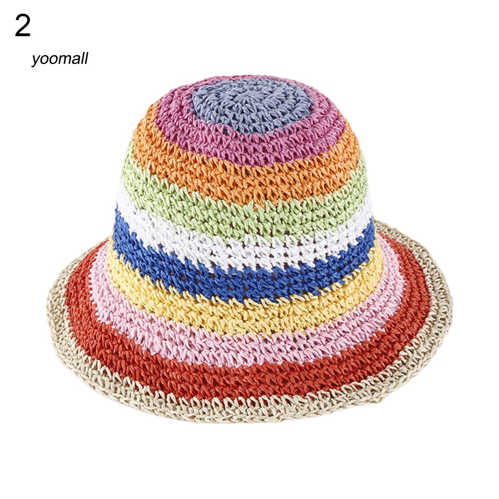 Mũ Đan Rơm Chống Nắng Nhiều Màu Sắc Họa Tiết Kẻ Sọc Cho Nữ