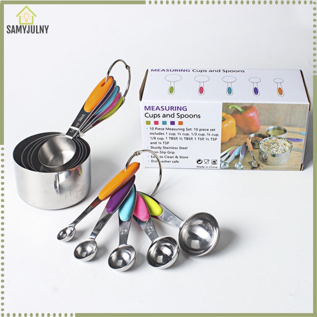 Set 10 Muỗng Đo Lường Bằng Thép Không Gỉ Cách Nhiệt Chống Trượt Tiện Dụng