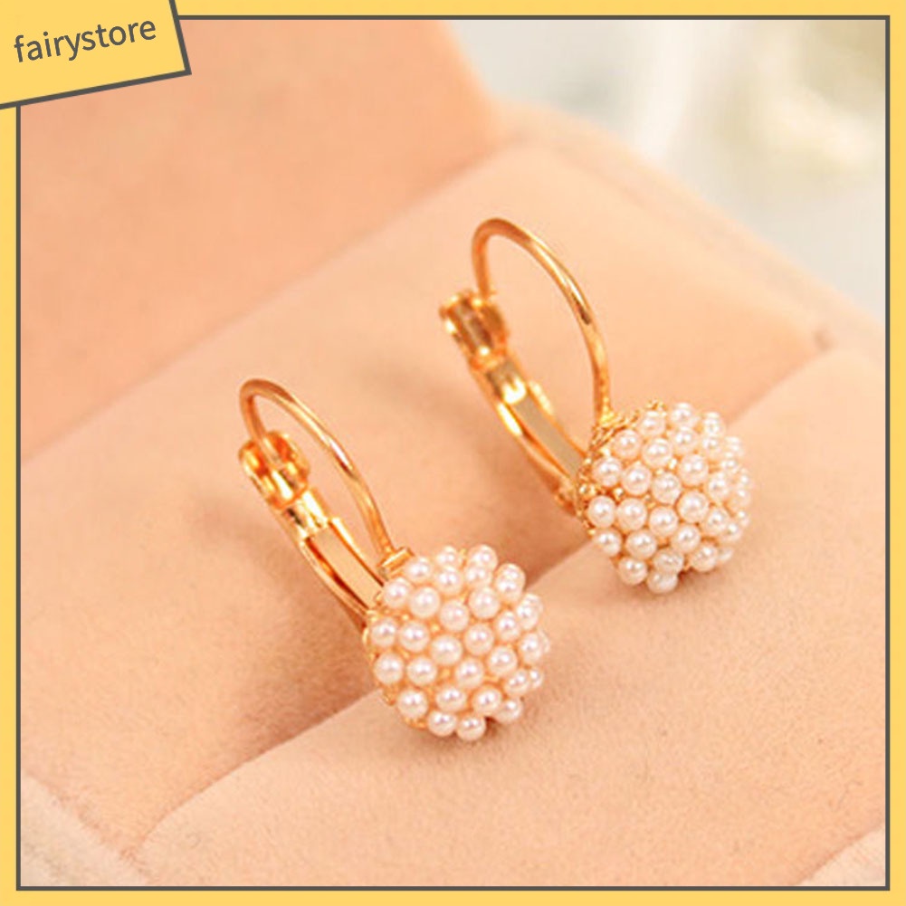 Bông Tai Tròn Đính Ngọc Trai Giả Thanh Lịch Dành Cho Nữ