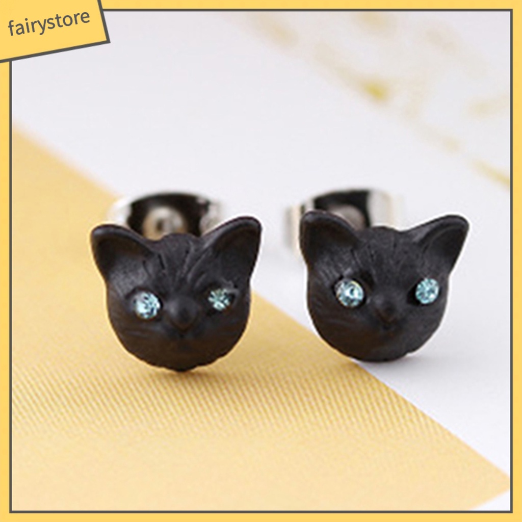 1 Đôi Khuyên Tai Hình Mèo Đính Đá Dễ Thương Cho Nữ