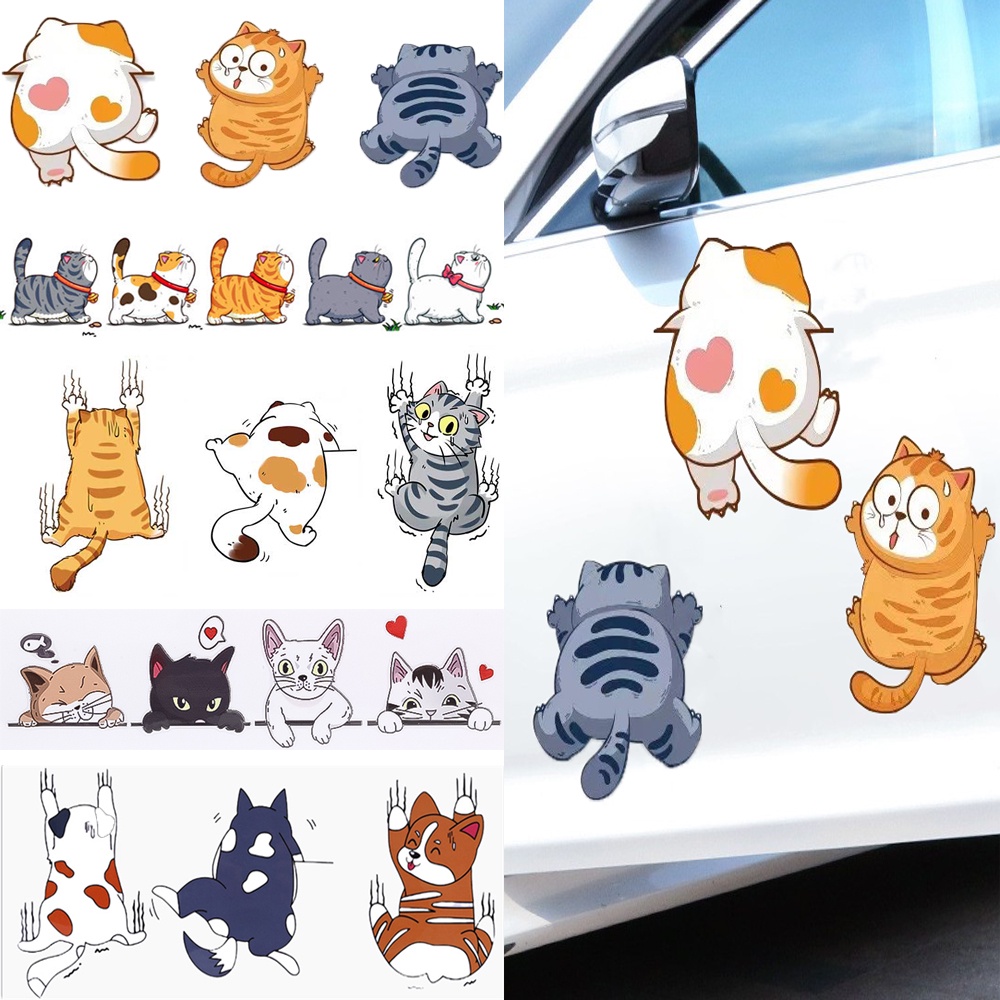 Nhãn Dán Trang Trí Xe Hơi Họa Tiết Mèo Leo Trèo Vui Nhộn Chống Thấm Nước