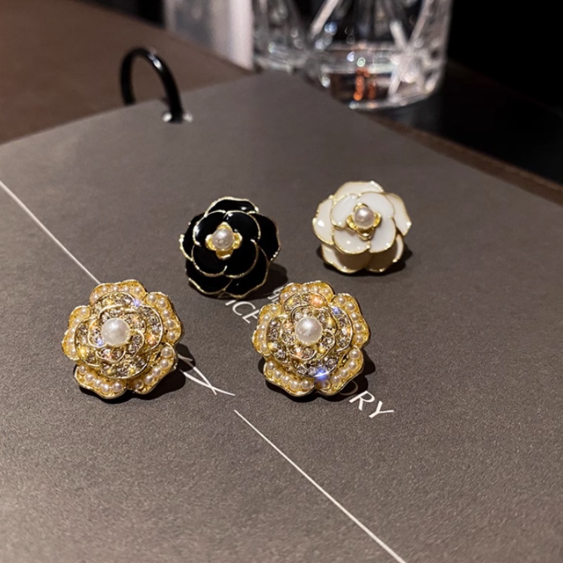 Bông Tai Mạ Bạc 925 Hình Hoa Trà Đính Ngọc Trai Sang Trọng Thời Trang Cho Nữ