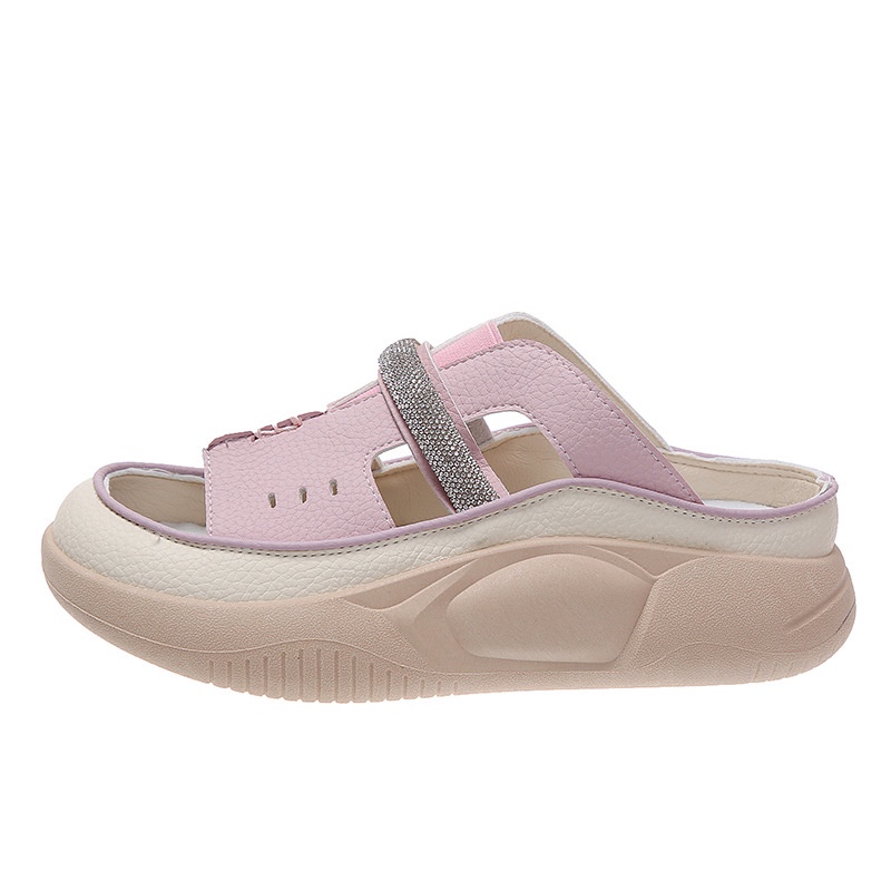 Duoya Tóc Thẳng ~ [Hàng Có Sẵn] Dép Da Mềm Đế Dày Mềm Mại Đính Kim Cương Rỗng Dễ Phối Đồ Hàng Ngày Cho Nữ