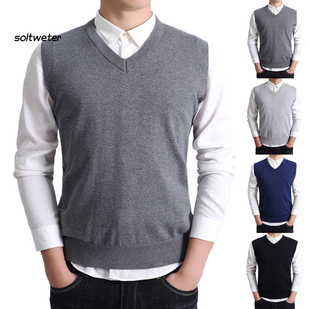 Áo Sweater Dệt Kim Cổ Chữ V Màu Sắc Trơn Chống Nhăn Thời Trang Mùa Xuân Cho Nam Giới