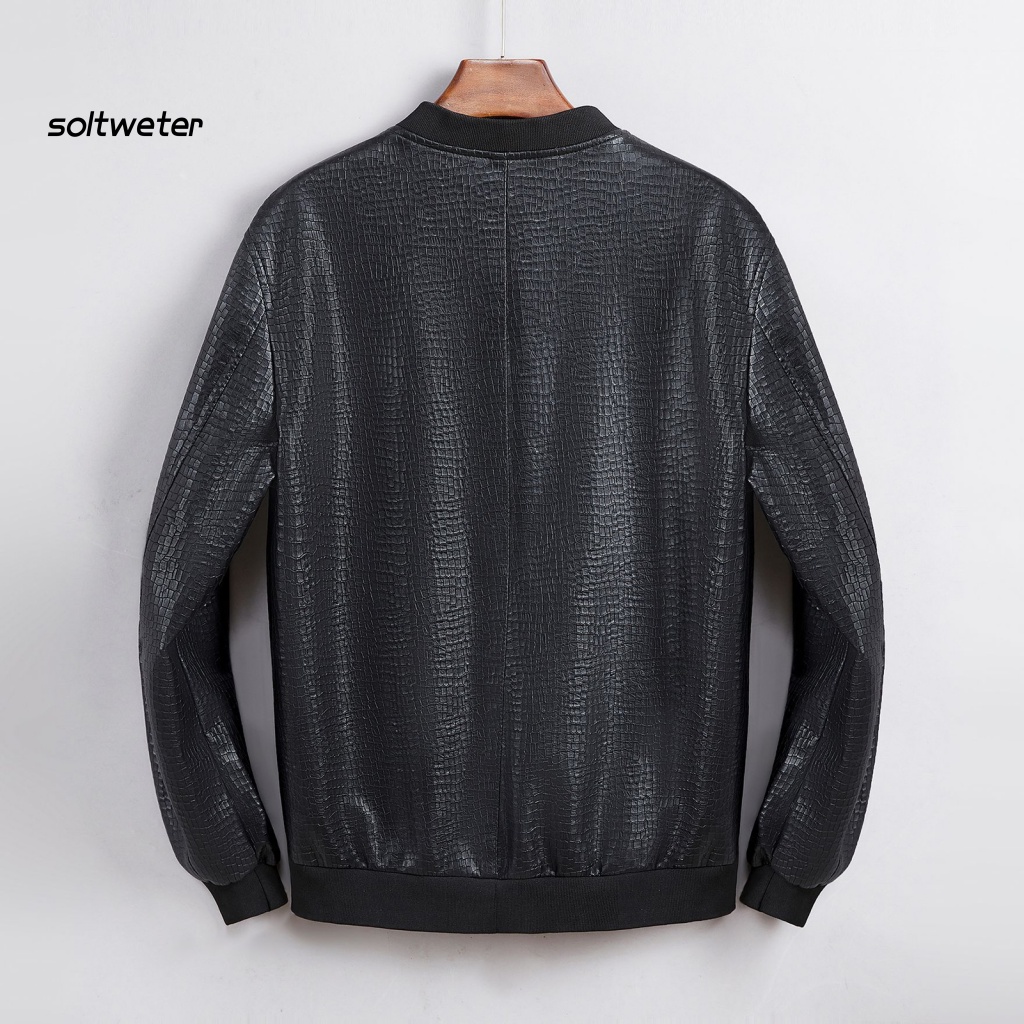 Áo Khoác Giả Da Tay Dài Cổ Đứng Màu Trơn Có Khóa Kéo Phong Cách Đường Phố Cho Nam