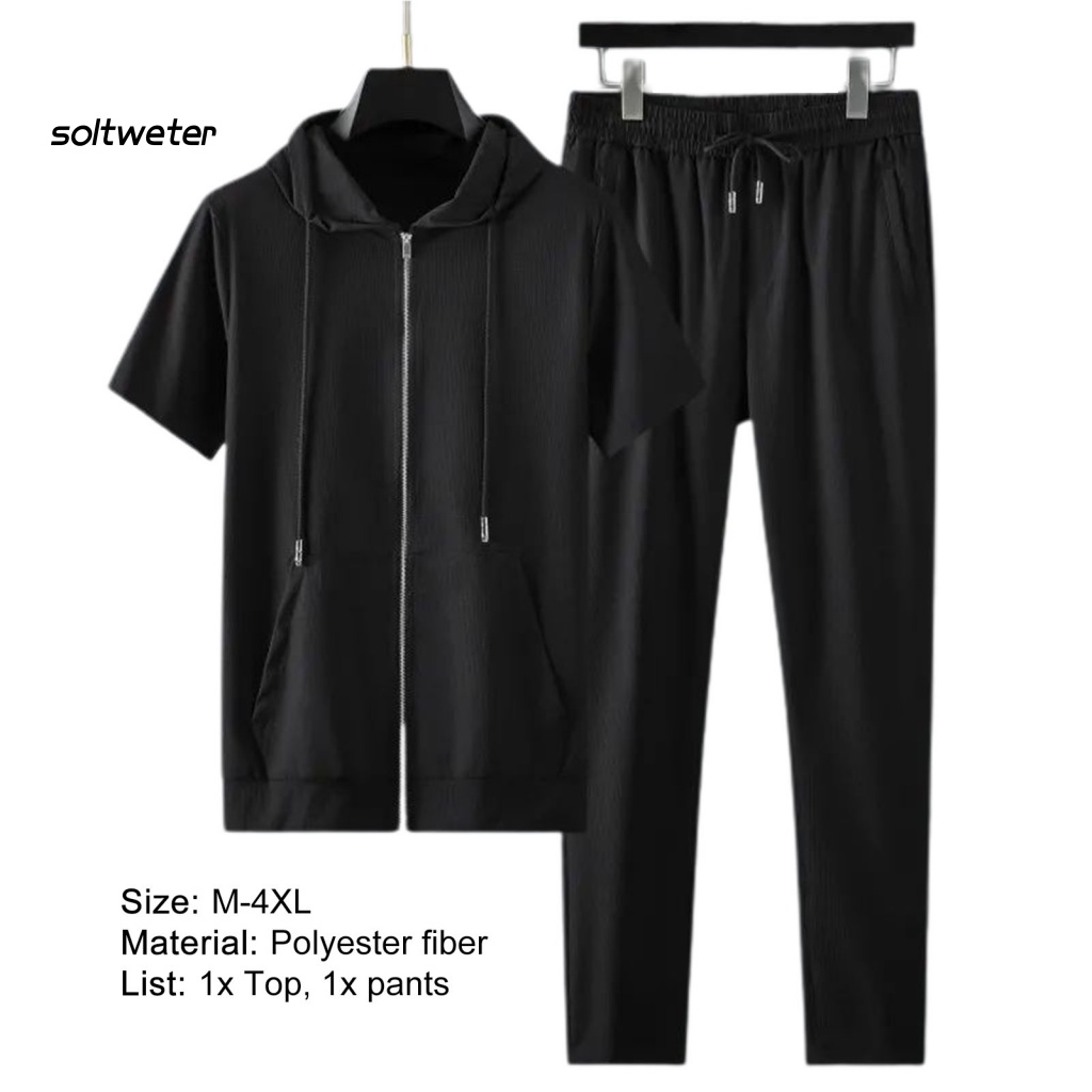 Bộ Trang Phục 2 Mảnh Gồm Áo Hoodie Màu Sắc Đơn Giản Và Quần Dài Lưng Thun Co Giãn Thoáng Khí Cho Nam