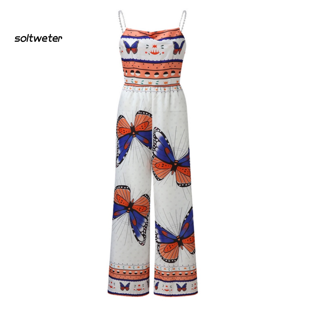 Bộ Áo Liền Quần Hai Dây Dáng Rộng In Hoa Đính Ngọc Trai Nhân Tạo Thời Trang Đường Phố Cho Nữ