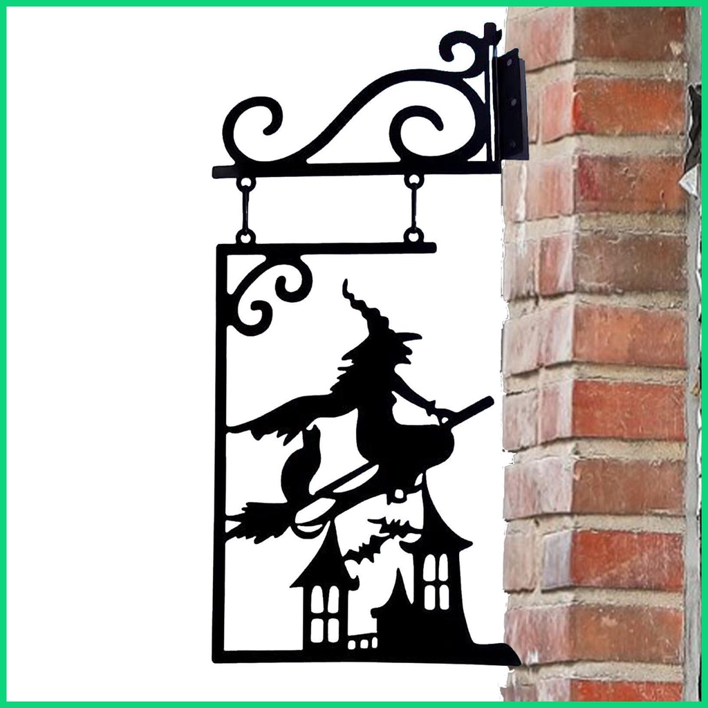 Biển Hiệu Kim Loại Treo Tường Trang Trí Halloween Hình Ma Mèo Đen
