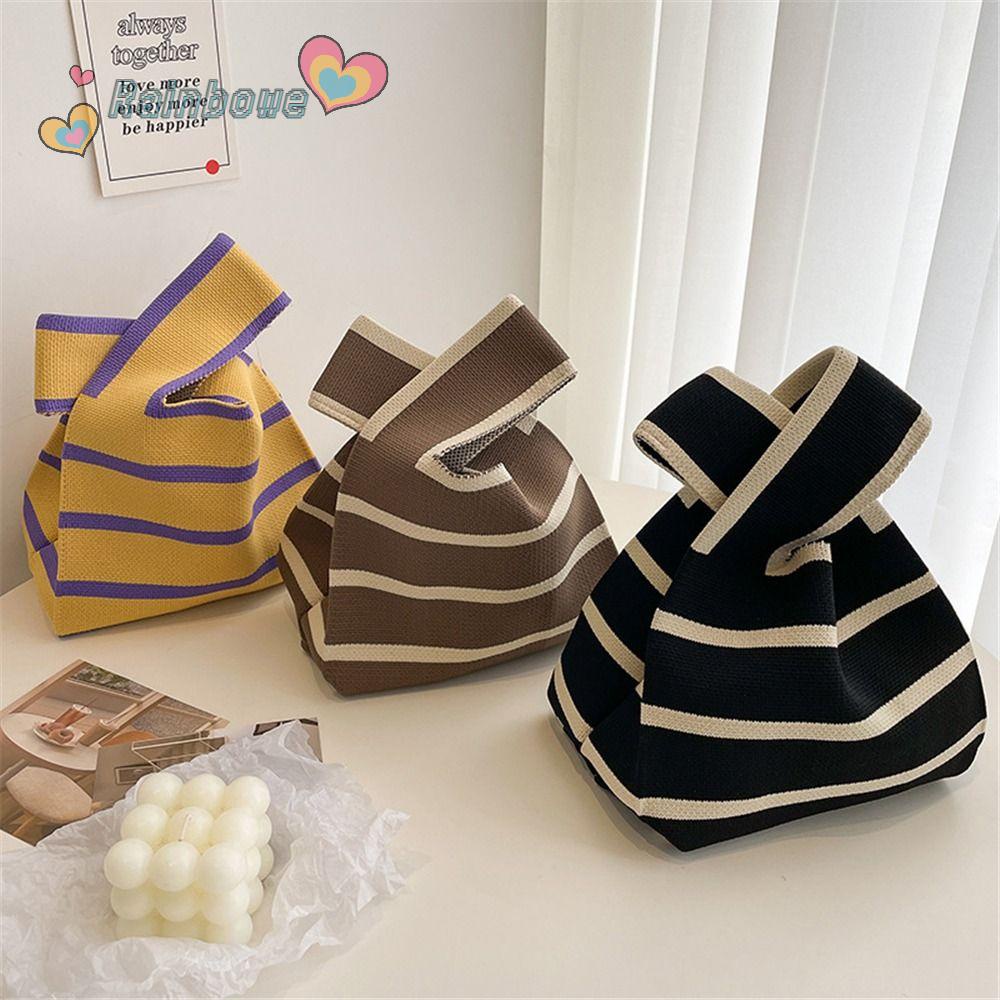Túi Xách Đan Len Thủ Công Kẻ Sọc Cầu Vồng Xinh Xắn Cho Học Sinh