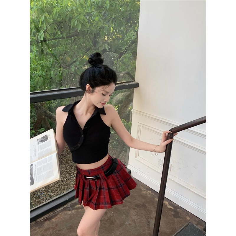 Áo Thun Không Tay Dáng Ngắn Ôm Sát Màu Đen Thời Trang Mùa Hè Cho Nữ