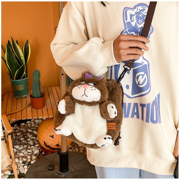 CHIC JOY Túi Đeo Chéo Hình Mèo Lucifer Nhồi Bông Phong Cách Hàn Quốc Dễ Thương Cho Nữ