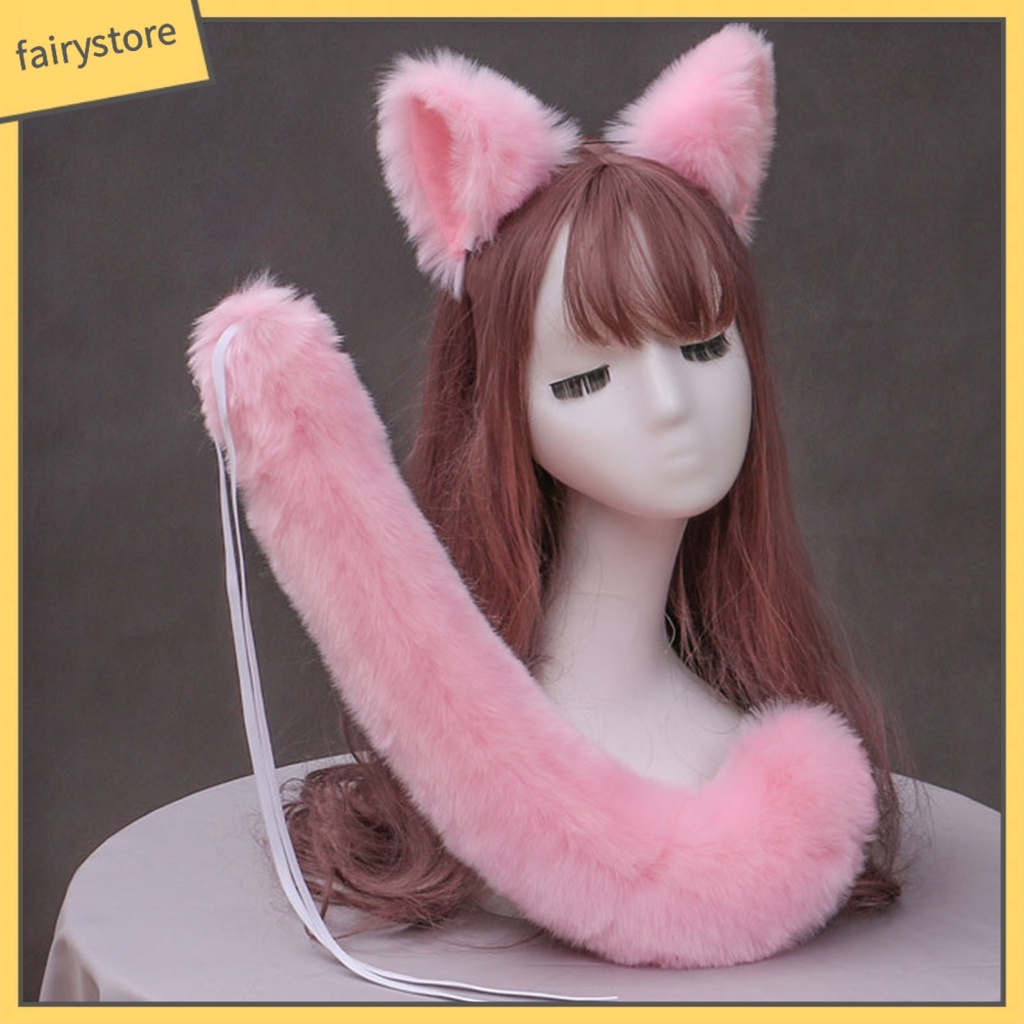 Set 2 Băng Đô Bông Màu Trơn Kèm Dây Đeo Tai Dùng Hóa Trang Lolita