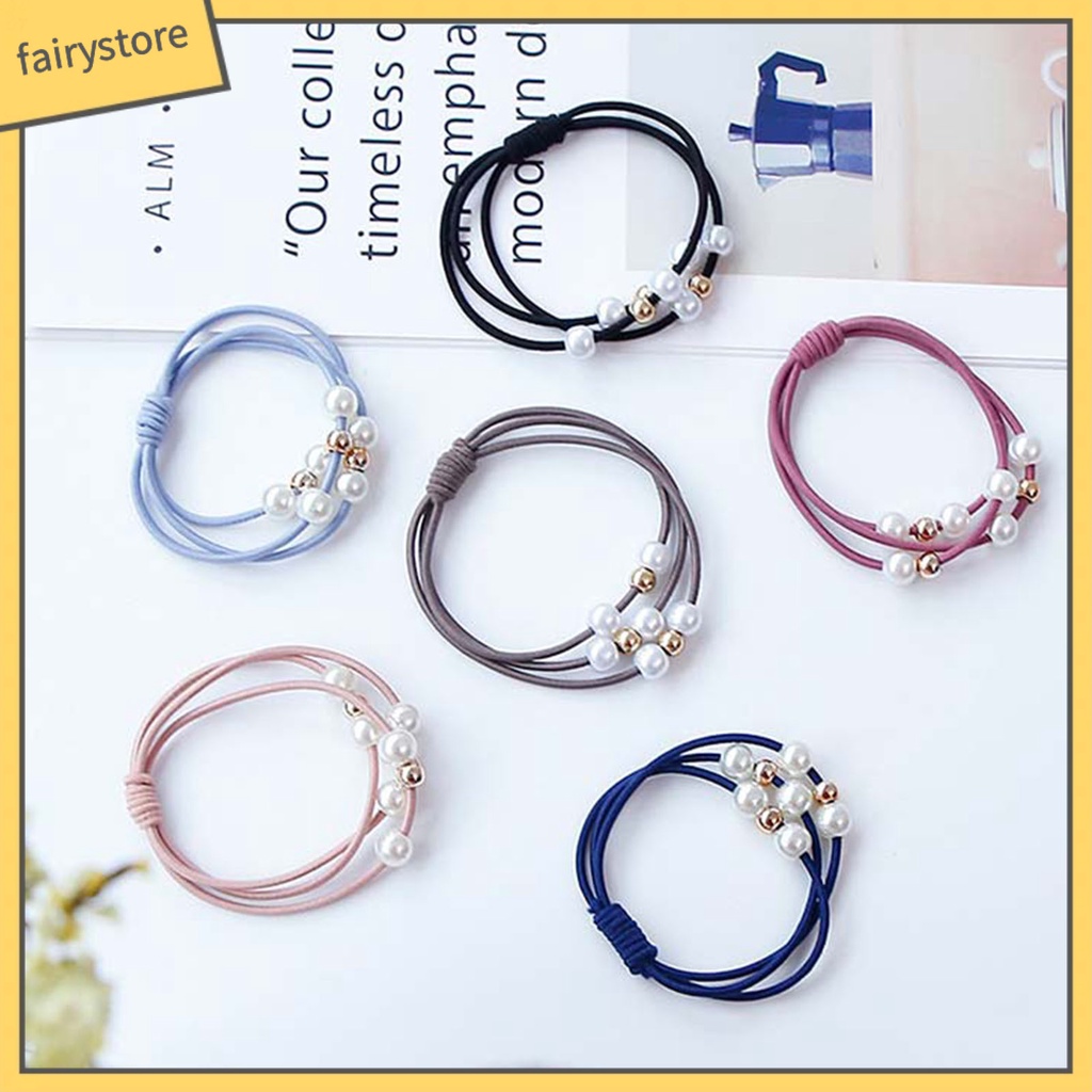 Dây Cột Tóc Cao Su Co Giãn Đính Ngọc Trai Giả Nhiều Lớp