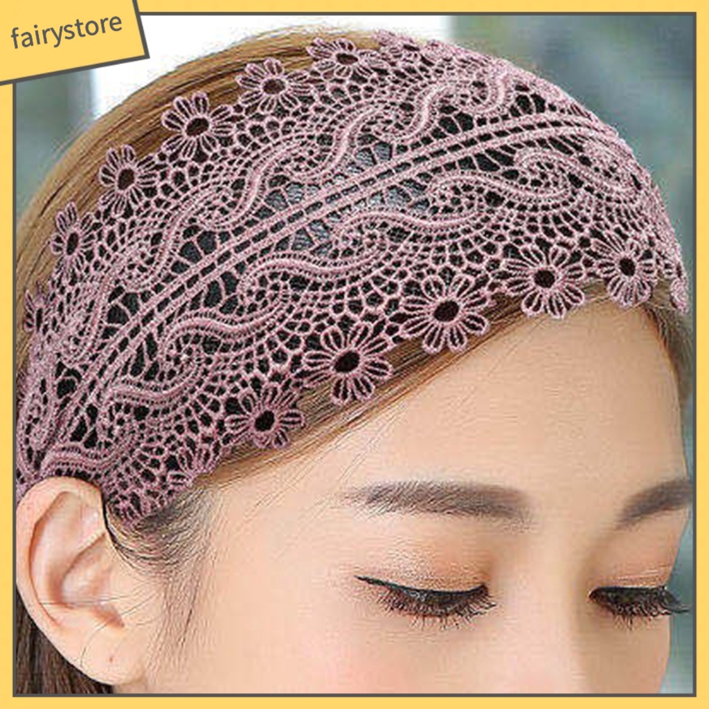 Băng Đô Ren Thêu Họa Tiết Có Răng Chống Trượt Phong Cách Retro Cho Nữ