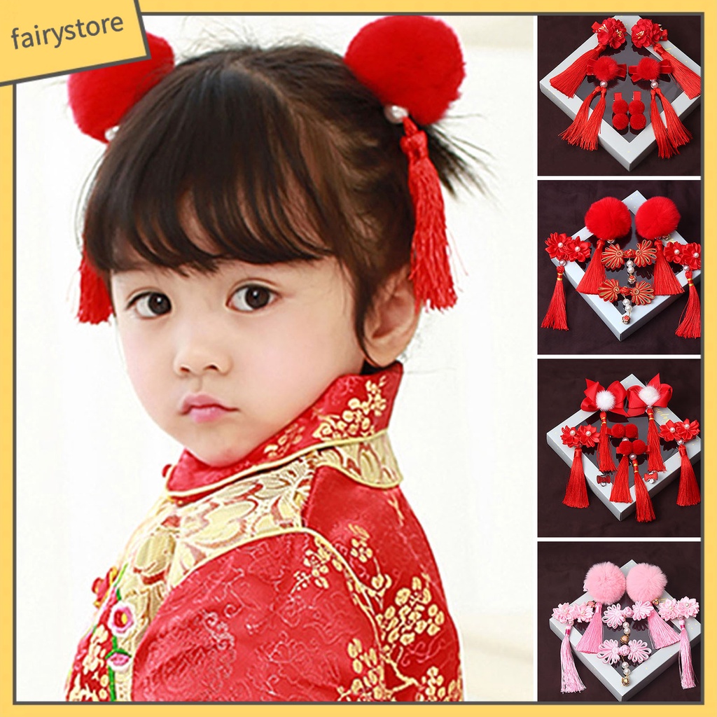 1 Bộ Kẹp Tóc Đính Ngọc Trai Giả Siêu Nhẹ Phong Cách Trung Hoa Dành Cho Bé Gái