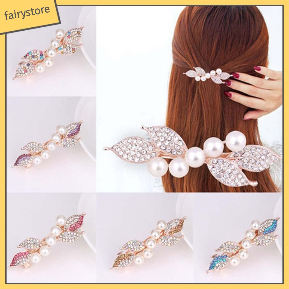 Kẹp Tóc Hình Nơ Đính Ngọc Trai Giả Thanh Lịch Cho Nữ