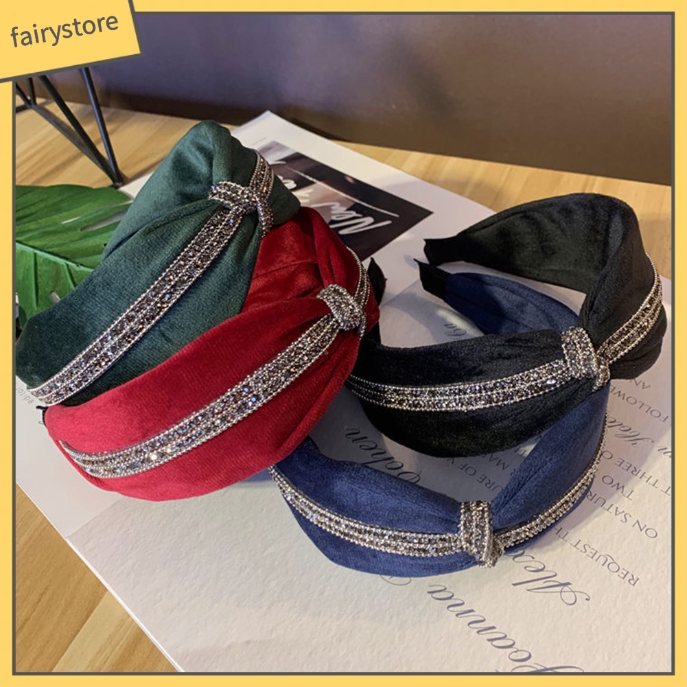 Băng Đô Cài Tóc Bản Rộng Thắt Nút Đính Đá Kiểu Vintage Cho Nữ