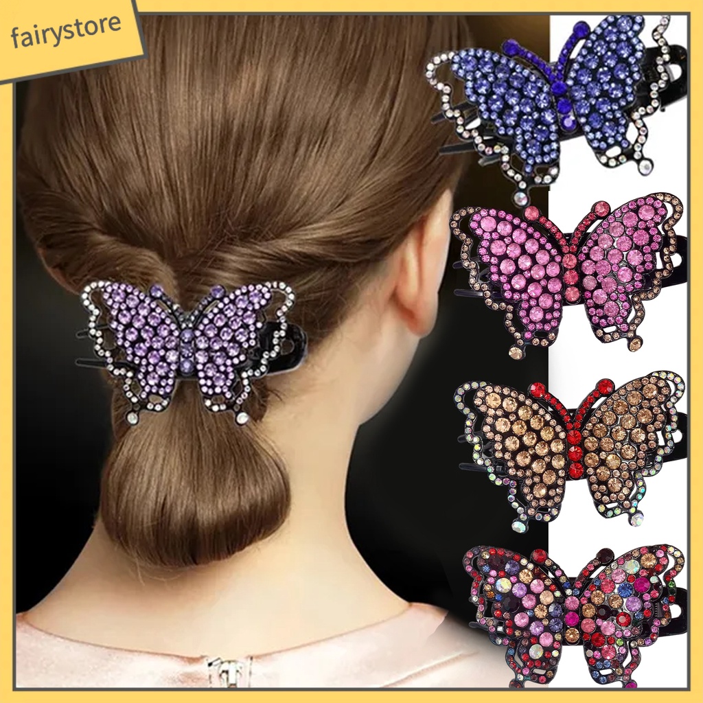 Kẹp Tóc Hình Bướm Đính Đá Nhiều Màu Chống Trượt Trọng Lượng Nhẹ