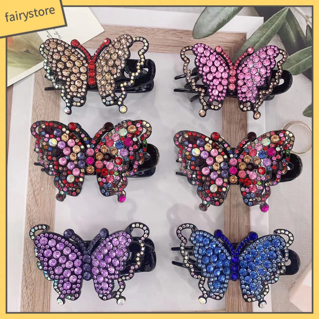 Kẹp Tóc Hình Bướm Đính Đá Nhiều Màu Chống Trượt Trọng Lượng Nhẹ