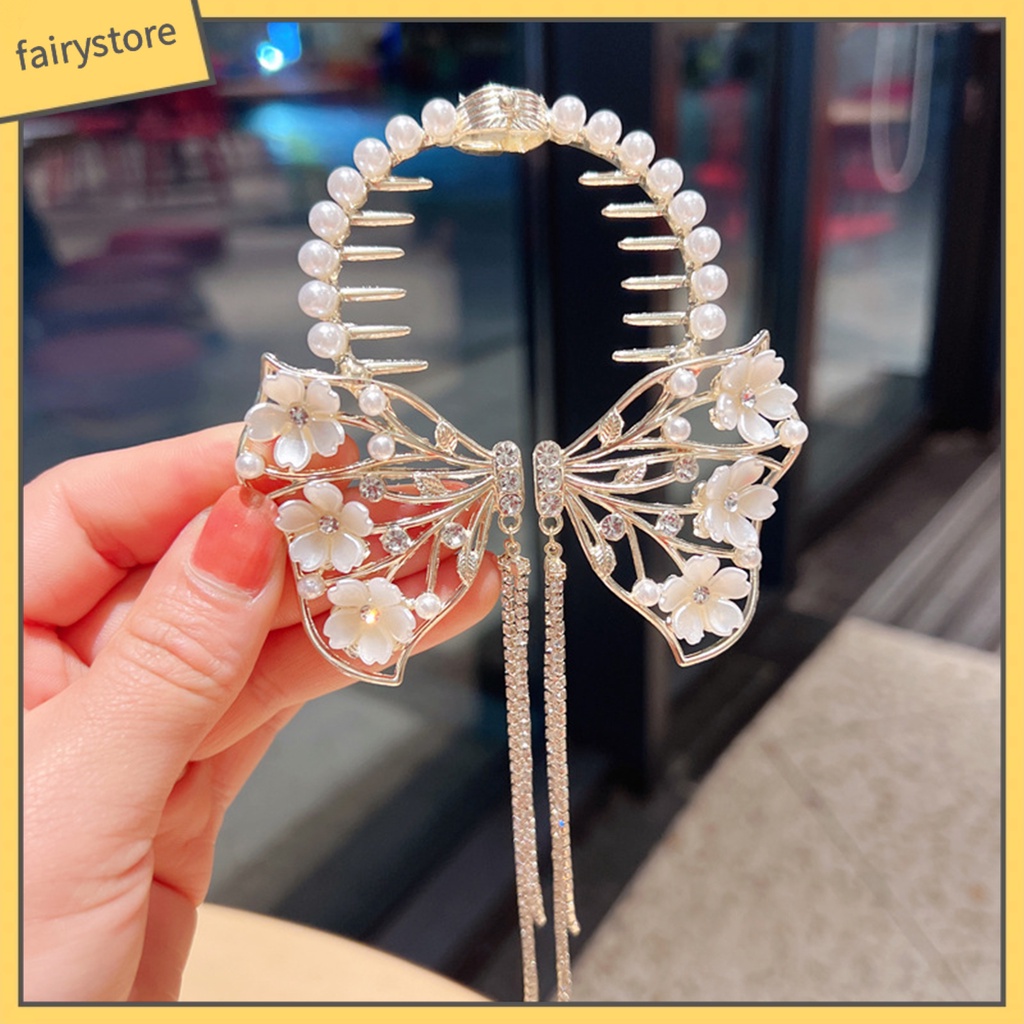 Kẹp Tóc Đính Đá Ngọc Trai Giả Hình Bông Hoa / Bươm Bướm Cỡ Lớn Thời Trang