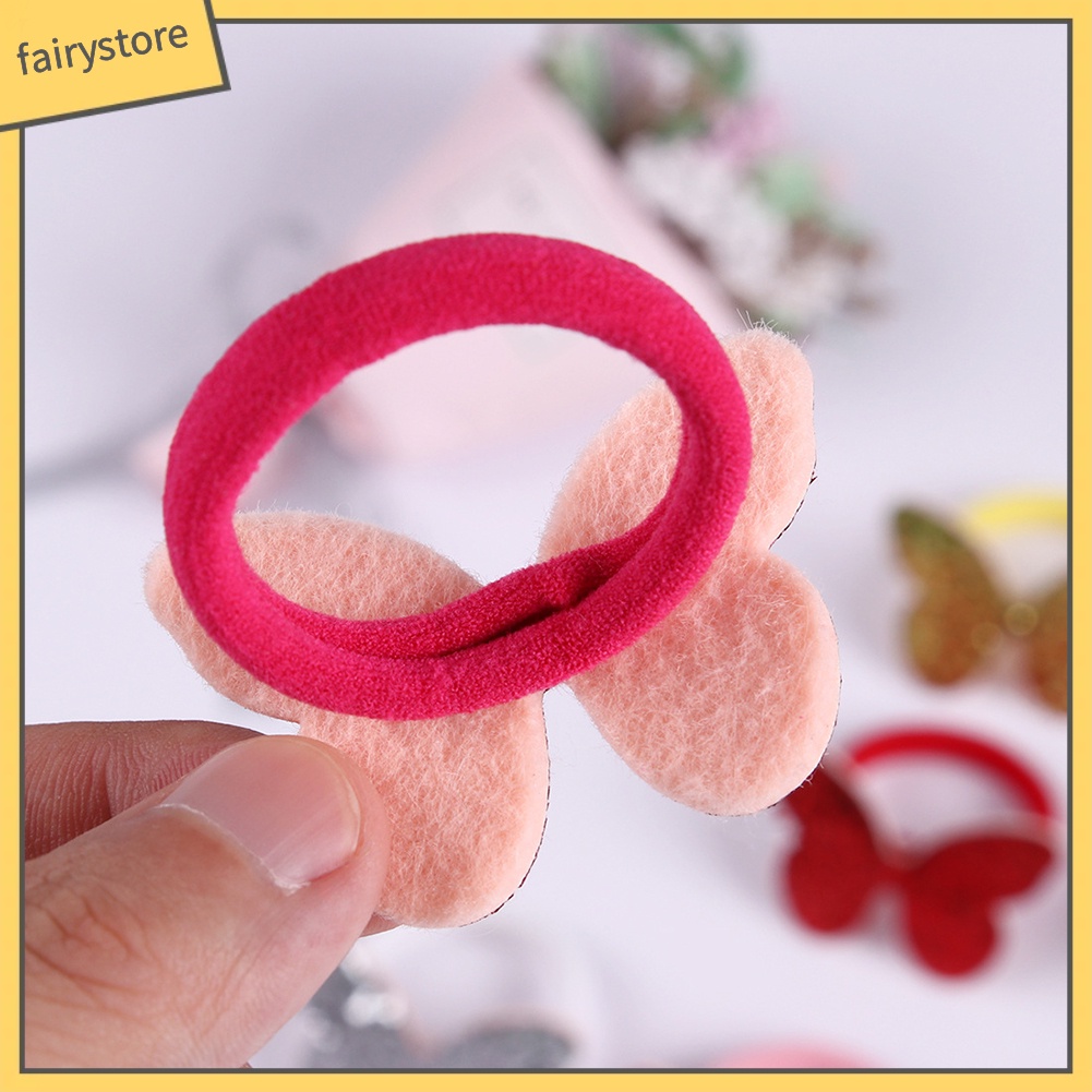 Set 7 Dây Cột Tóc Co Giãn Đính Kim Sa Hình Bướm Cho Bé Gái