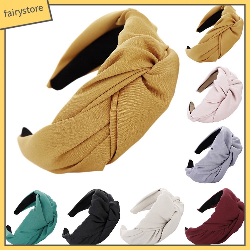 Băng Đô Cài Tóc Bản Rộng Màu Trơn Thắt Nút Chéo Thời Trang Cho Nữ