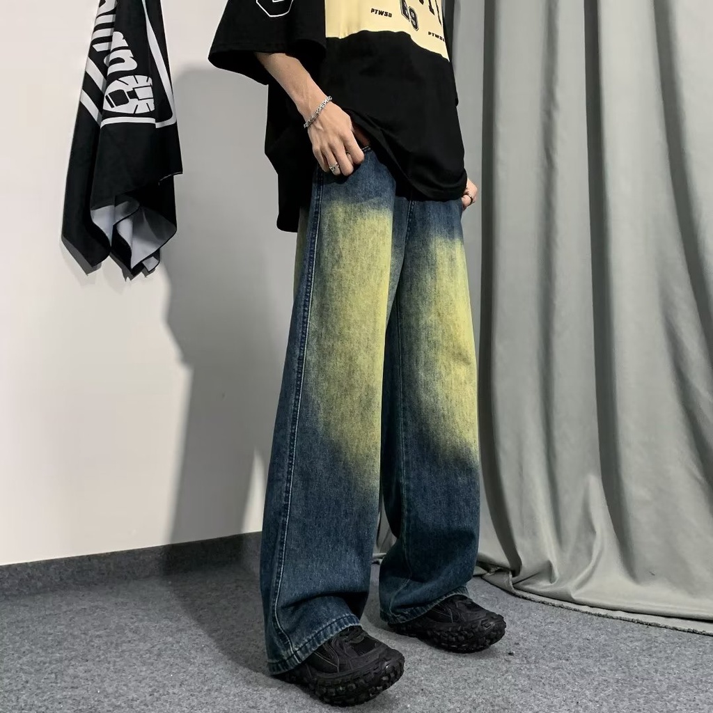 Quần Jean Dài Ống Rộng Lưng Cao Phong Cách Retro Đường Phố Mỹ Thời Trang Xuân Thu Cho Nam Và Nữ