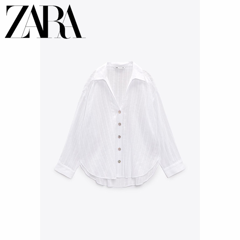 Zara Áo Sơ Mi Dài Tay Dáng Rộng Hoa Văn Kẻ Sọc Thời Trang Mùa Xuân Hè Dành Cho Nữ
