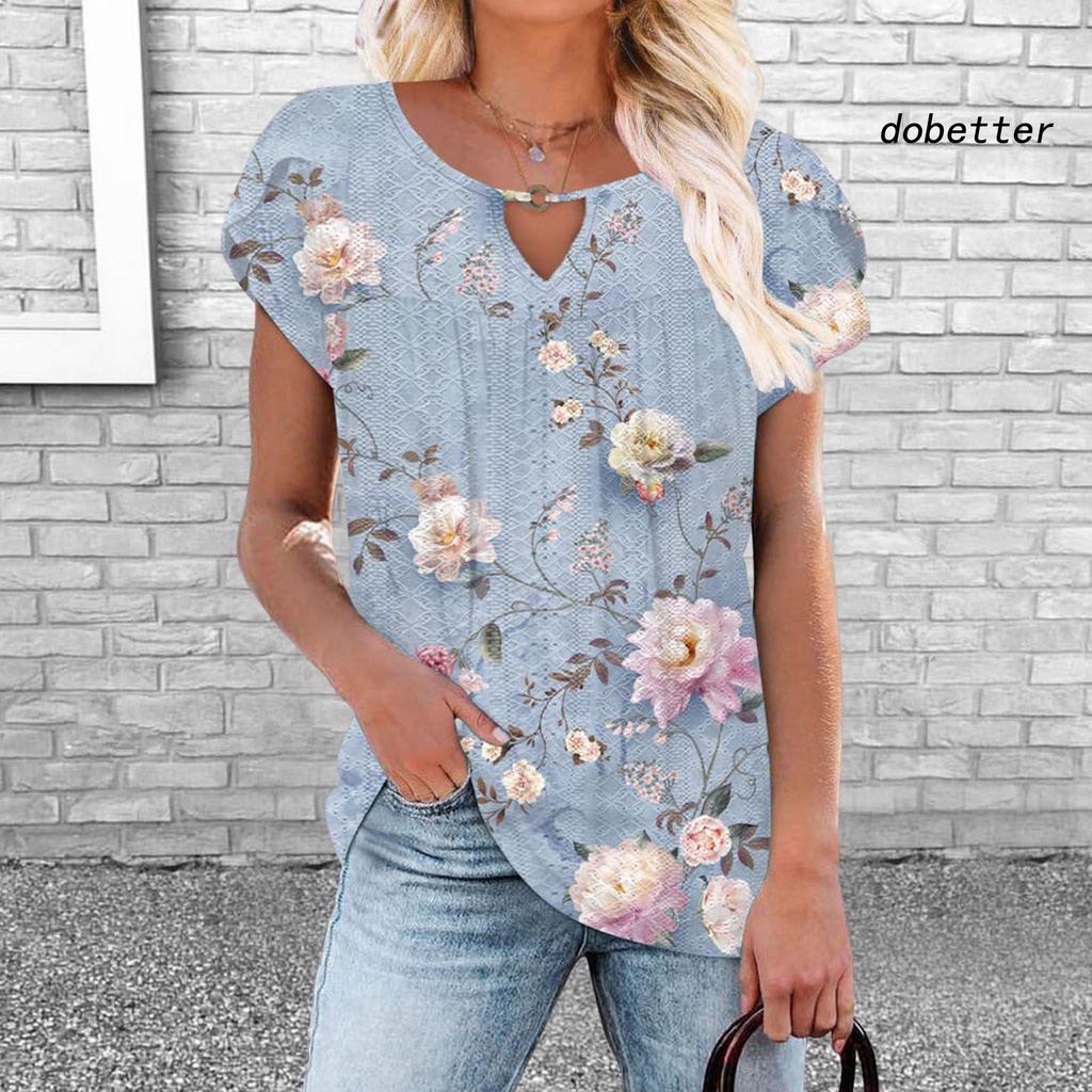 Áo Thun Tay Ngắn Cổ Tròn Viền Mềm Mại Thoáng Khí In Họa Tiết Hoa Màu Trơn Thời Trang Mùa Hè Cho Nữ
