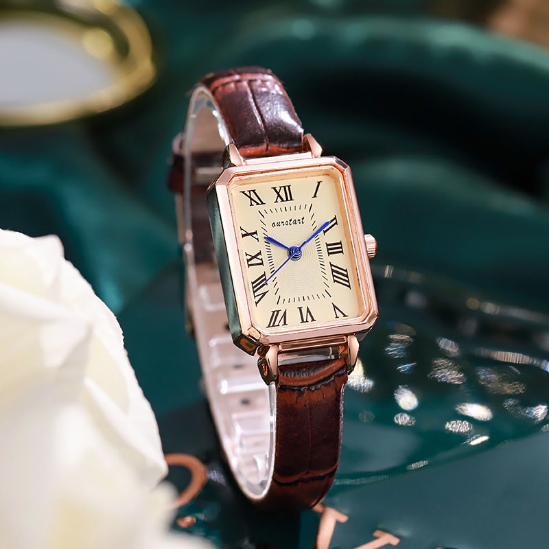 Đồng Hồ Quartz Mặt Vuông Dây Da Thời Trang Mới 2023