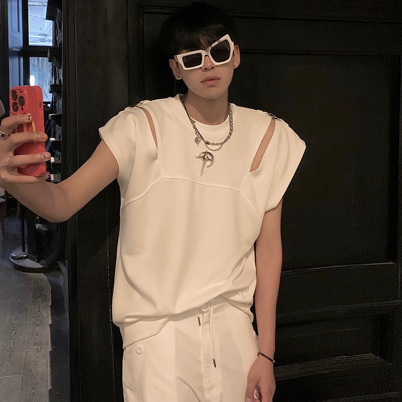 Áo Thun Không Tay Phối Nút Kim Loại Thời Trang Mùa Hè Dành Cho Nam