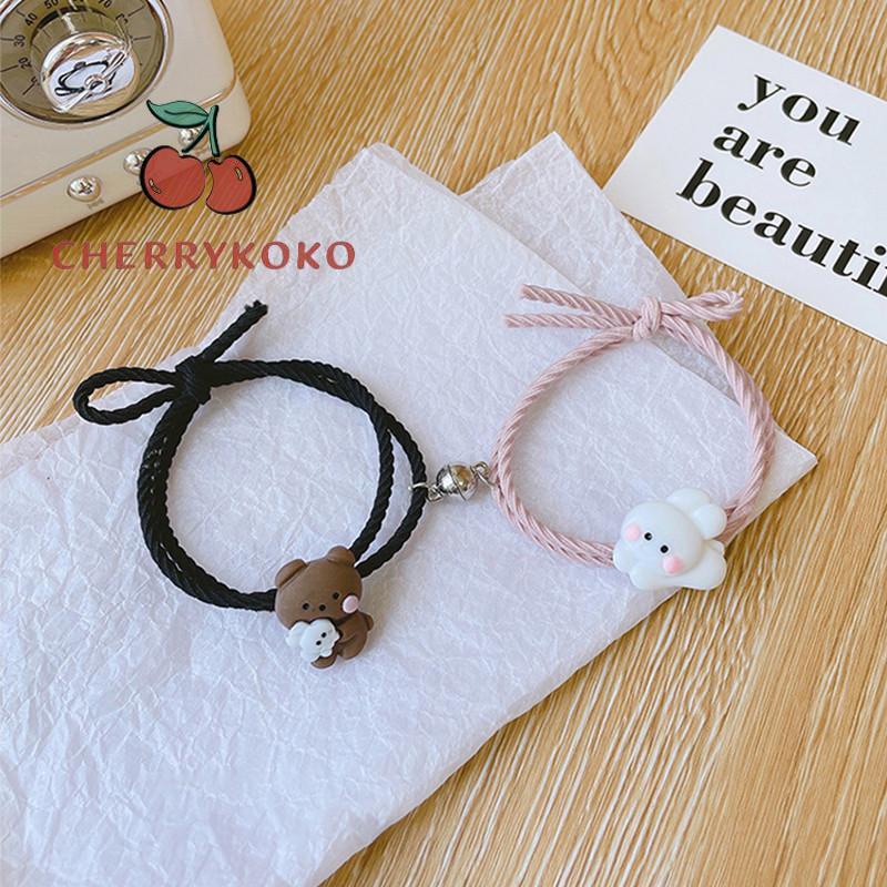 🍒🍒CHERRYKOKO Vòng Đeo Tay Cặp Đôi Bằng Cao Su Hút Nam Châm Hình Gấu/Thỏ Dễ Thương Cho Nữ