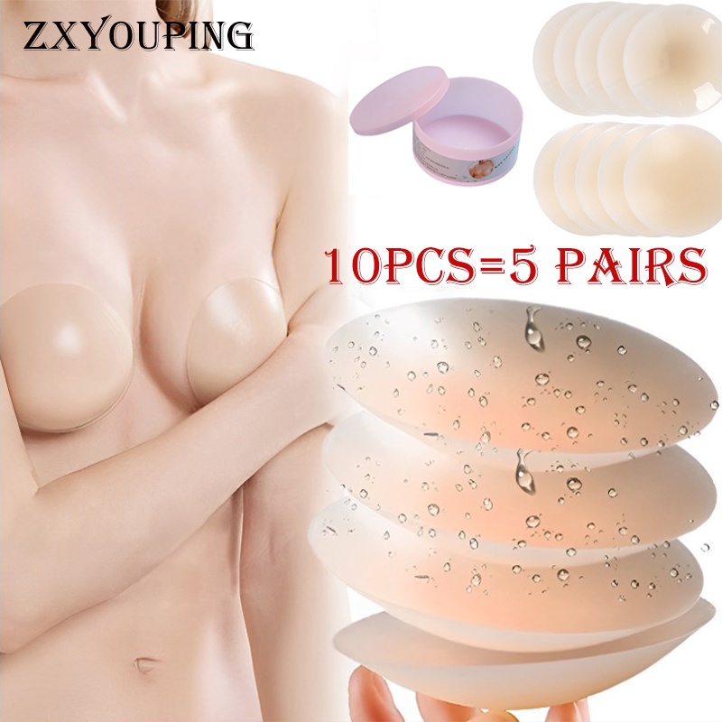 Bộ 5 Cặp / 10 Cặp Miếng Dán Ngực Bằng Silicone Chống Nước Có Thể Giặt Sạch Và Tái Sử Dụng