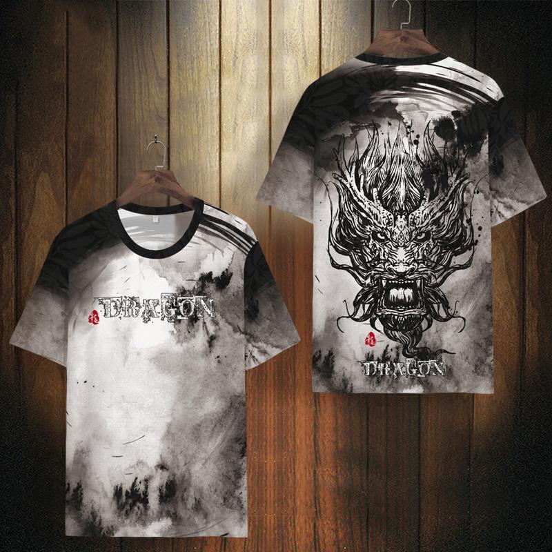 Áo Thun Tay Ngắn In Hình Vòi Nước Phong Cách Trung Hoa Thời Trang Mùa Hè Nhanh Khô Cho Nam