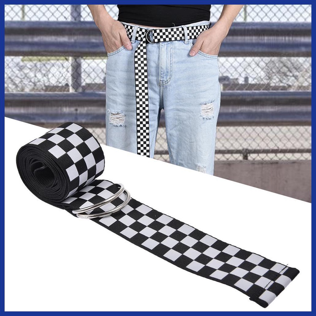 Thắt Lưng Vải Canvas Họa Tiết Kẻ Ô Vuông Trắng Đen 53.15inch Điều Chỉnh Được Thiết Kế Đơn Giản