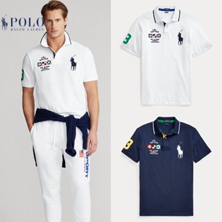 Ralph Lauren Áo Thun POLO Nam Tay Ngắn Phối Lưới Cotton Nguyên Chất Thêu Malaysia Chất Lượng Cao