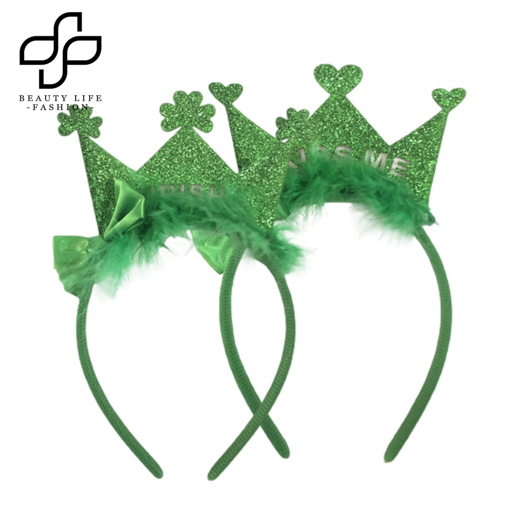 Băng Đô Hình Vương Miện Đính Kim Sa Lấp Lánh Màu Xanh Lá Cây Dùng Hóa Trang