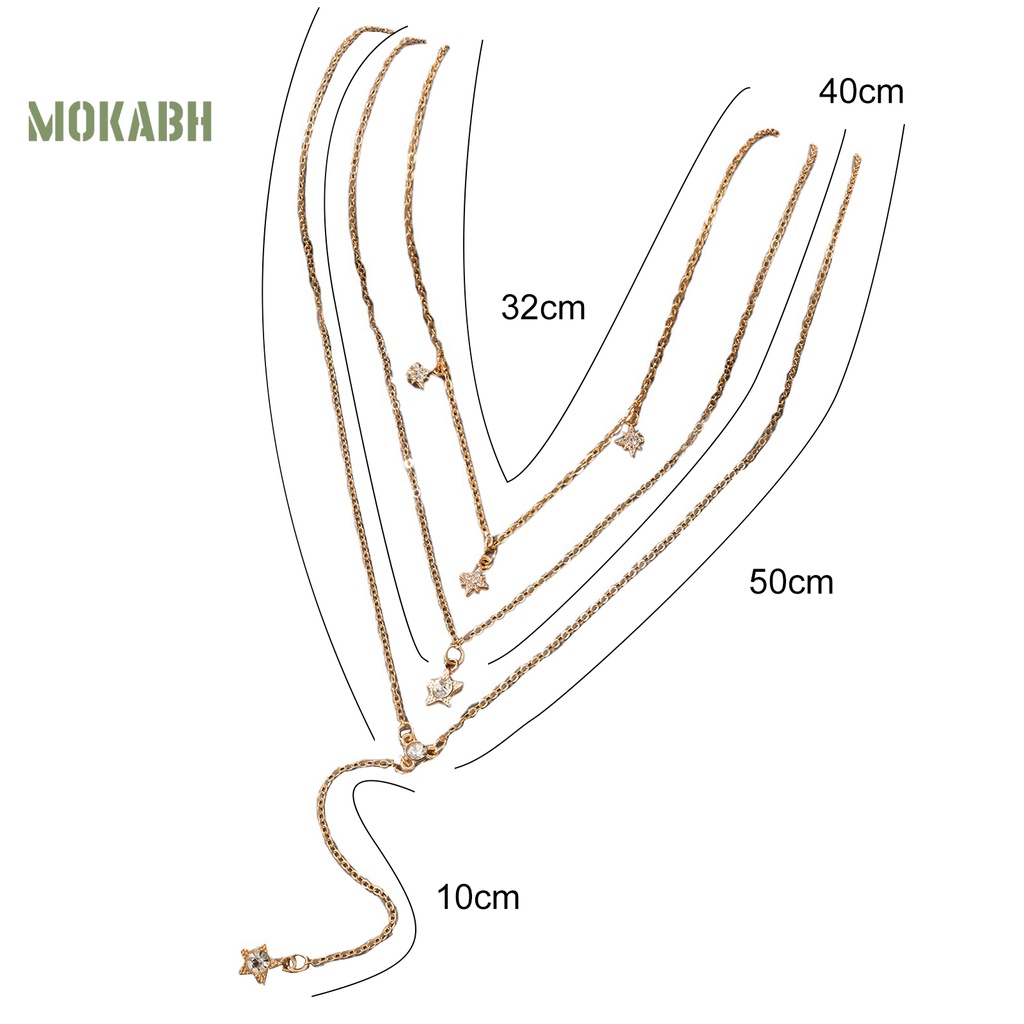 [Mok Abh] Vòng Cổ Choker Nhiều Lớp Họa Tiết Hình Ngôi Sao Năm Cánh Có Đính Đá Giả Kim Cương
