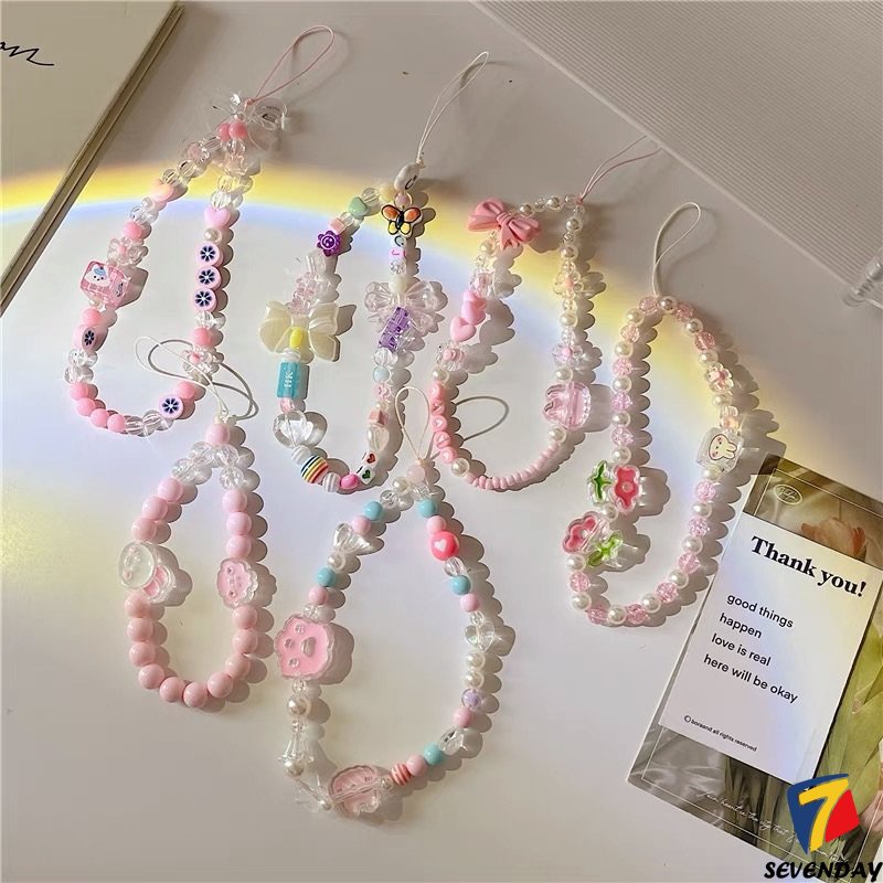 Dây Đeo Điện Thoại Xâu Hạt Ngọc Trai Giả Hình Thỏ / Gấu Hoạt Hình Kiểu Hàn Quốc Dễ Thương