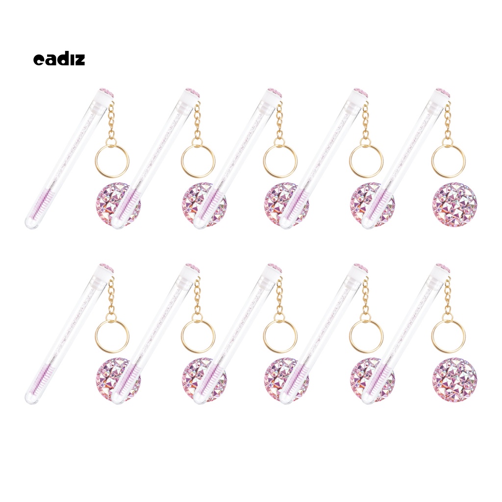 Set 10 Cọ Chuốt Lông Mi Thiết Kế Vỏ Pha Lê Có Thể Thay Thế Kèm Móc Khóa Màu Vàng