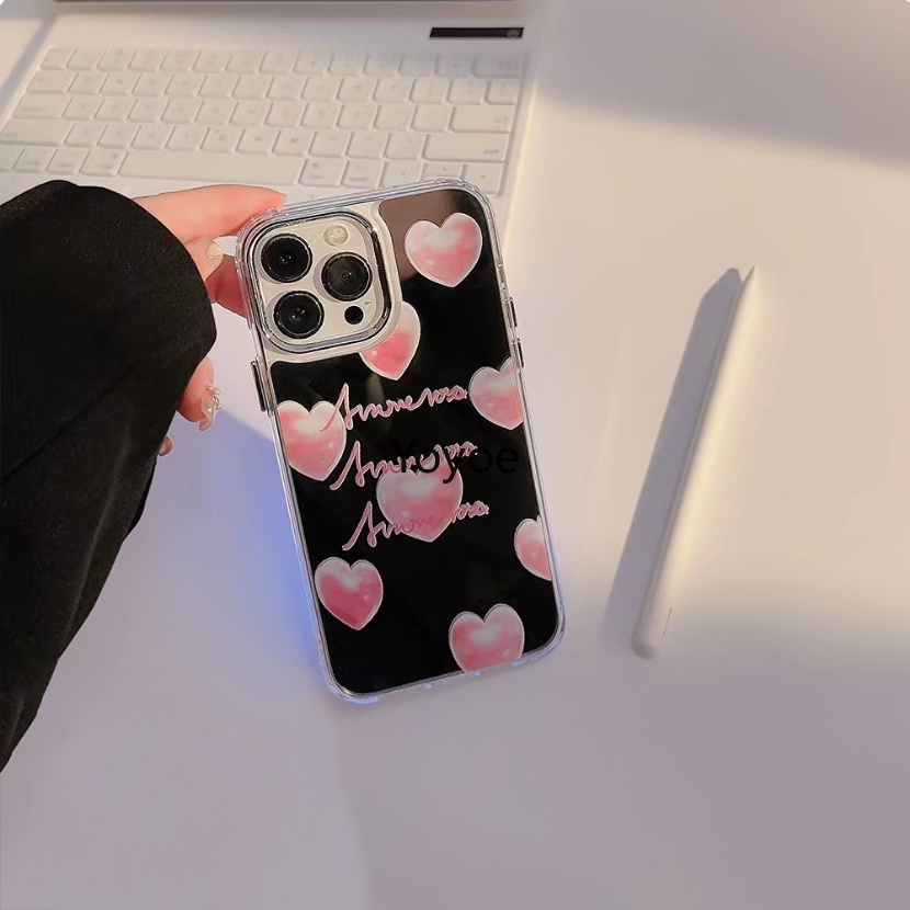 Ốp Điện Thoại Silicon Dẻo Trái Tim Màu Hồng Mạ Điện Sang Trọng Cho iPhone 14 Plus 13 12 11 Pro Max