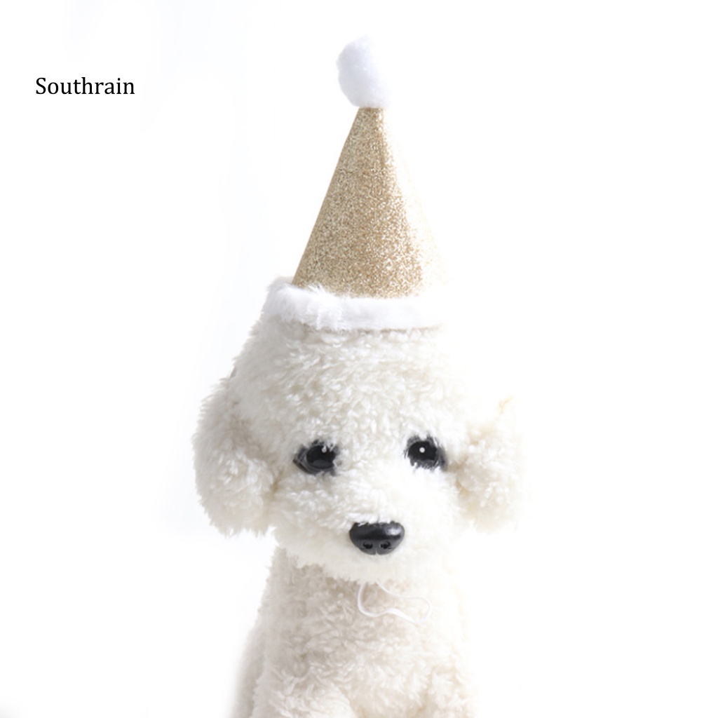 Mũ Đội Có Dây Rút Bề Mặt Bóng Lấp Lánh Trang Phục Cho Thú Cưng Chó Mèo Giáng Sinh