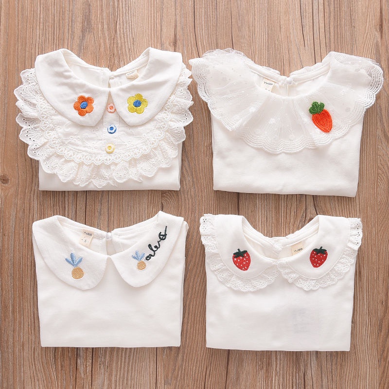 Áo Thun Tay Dài Cổ Búp Bê Thời Trang Xuân Thu Cho Bé Gái